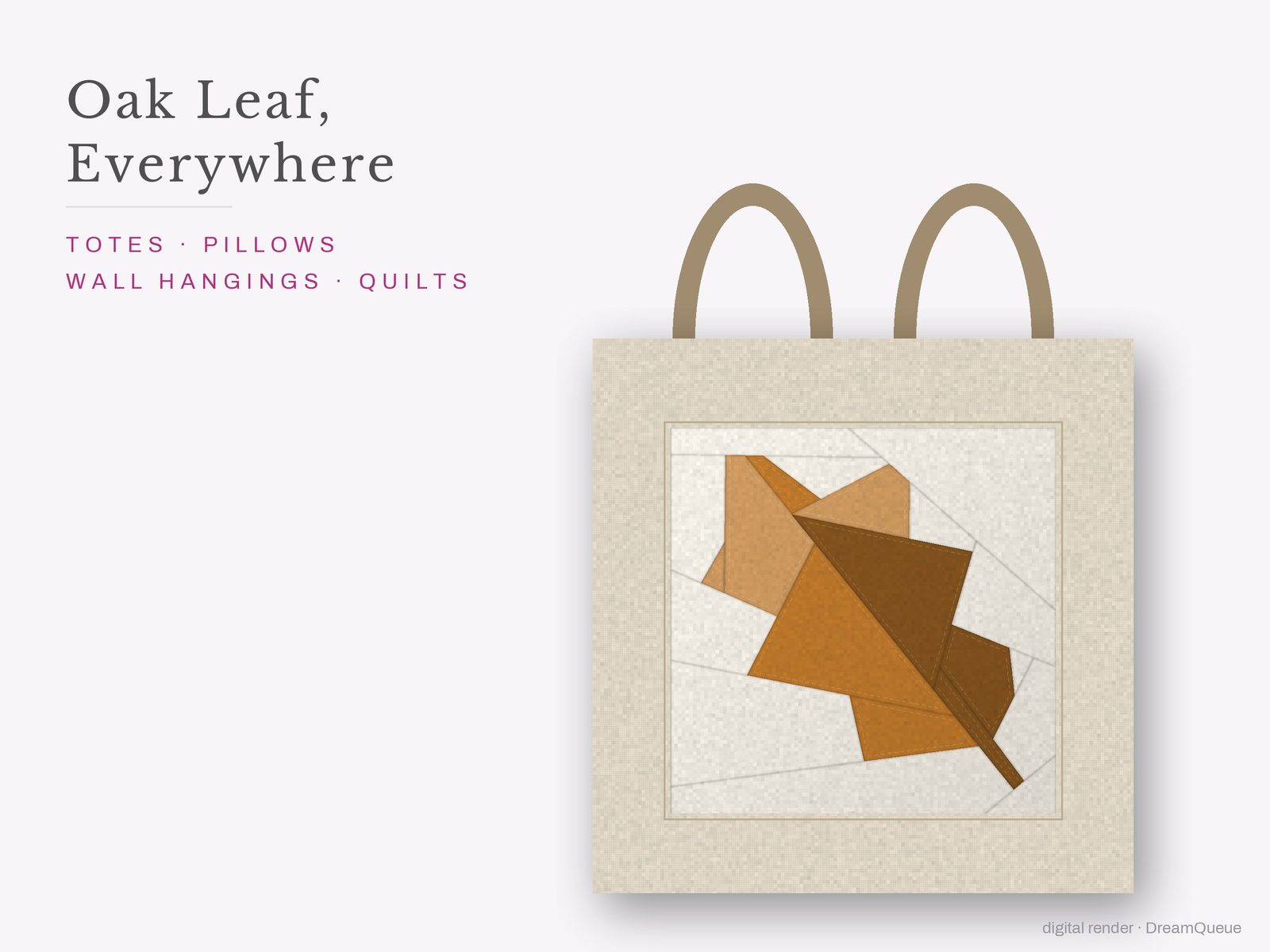 The Oak Leaf quilt block sewn into a tote bag, one idea for totes, pillows, wall hangings and quilts