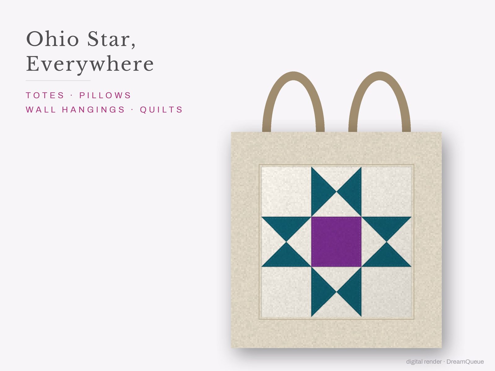 The Ohio Star quilt block sewn into a tote bag, one idea for totes, pillows, wall hangings and quilts