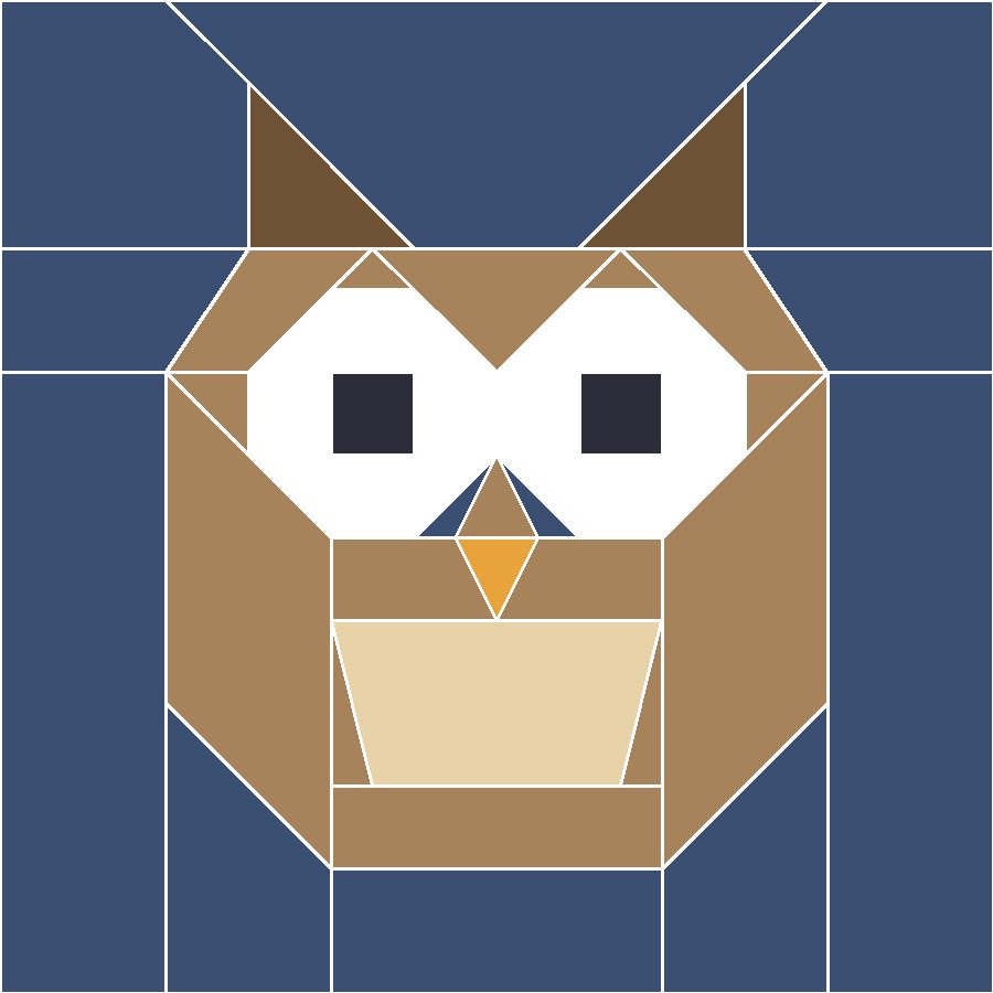 Owl Quilt Block Pattern with every seam line shown