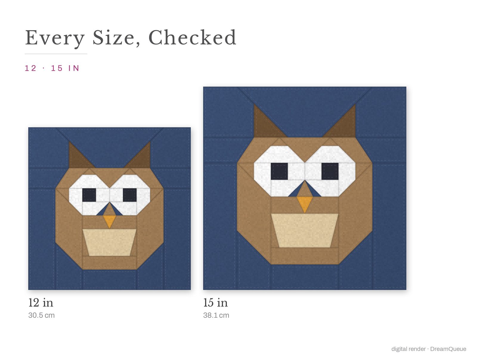 Owl: The Owl quilt block at every finished size: 12 and 15 inch