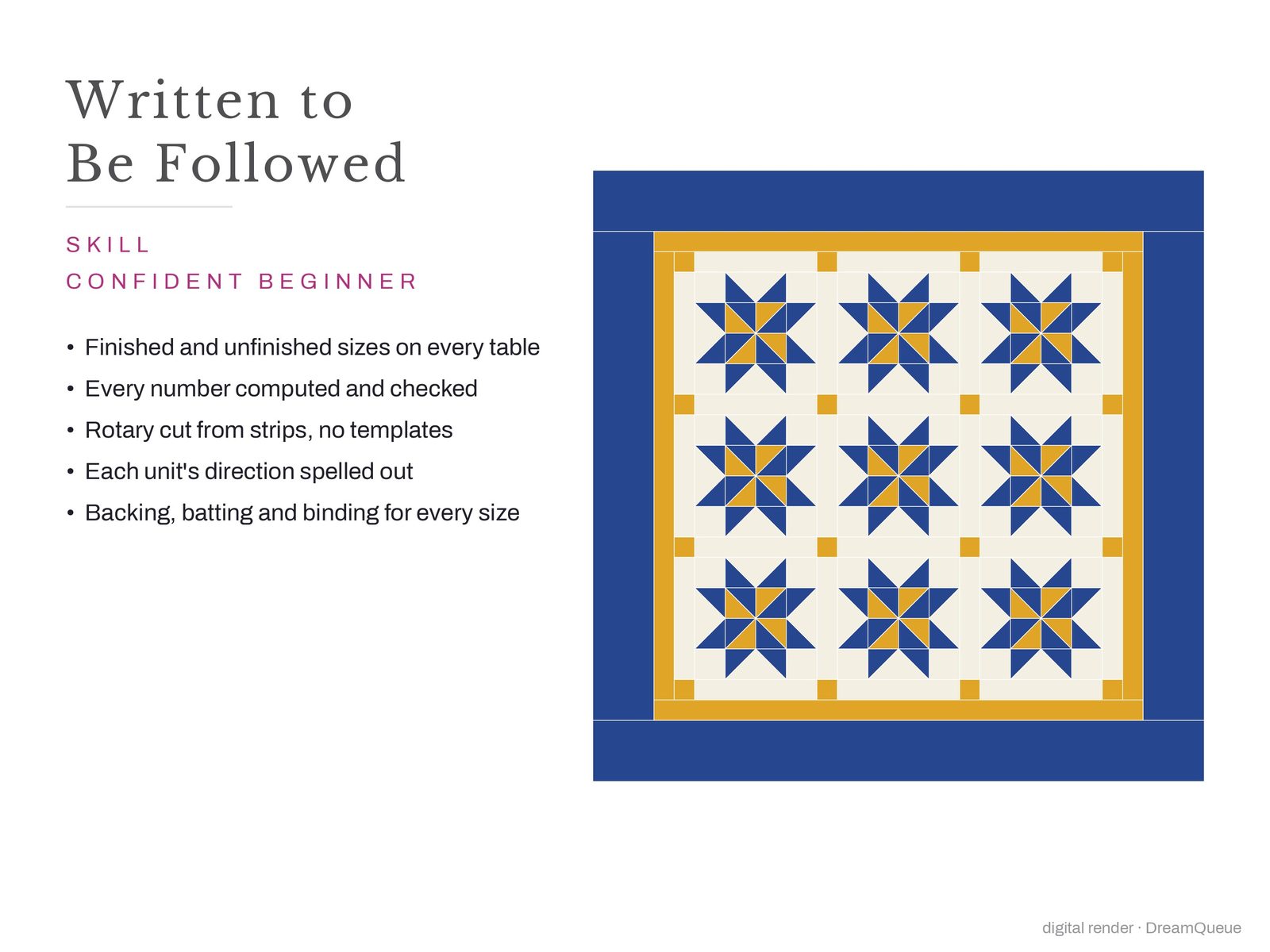 What makes the Pinwheel Star quilt pattern easy to follow, beside the finished quilt