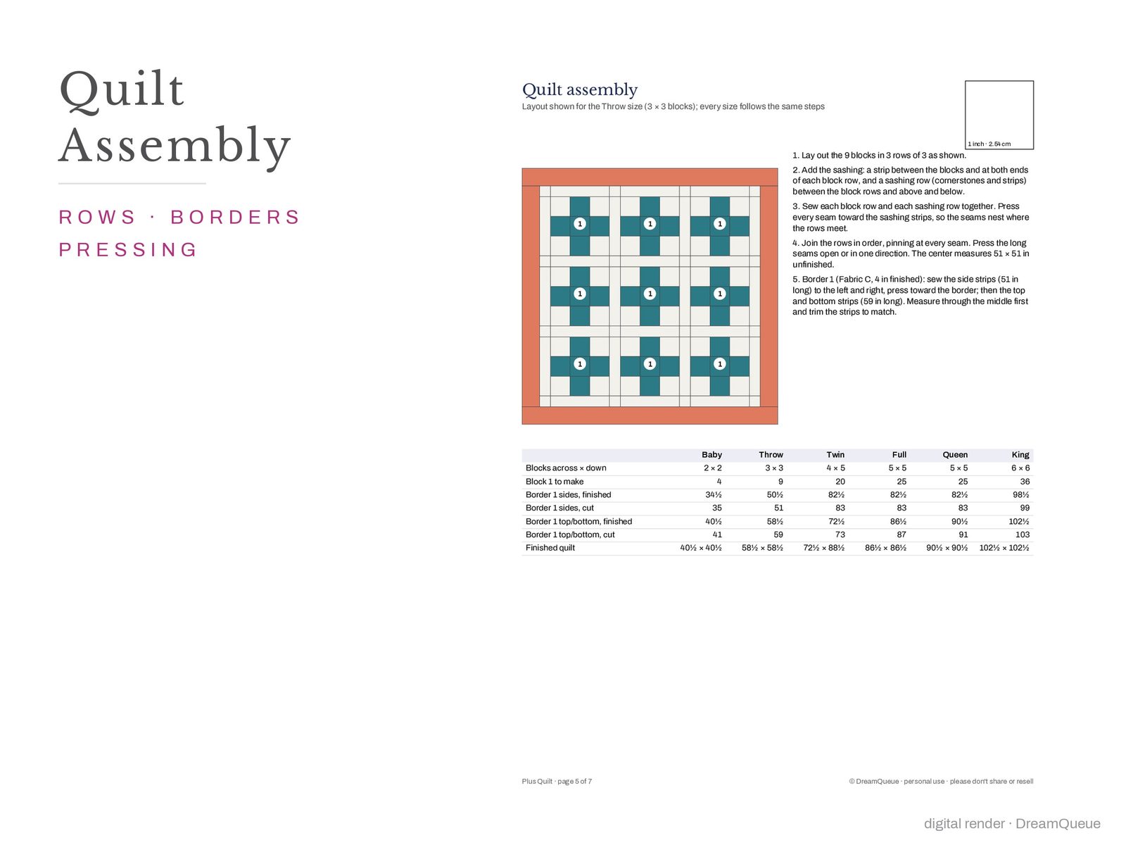 Quilt assembly page of the Modern Plus quilt pattern