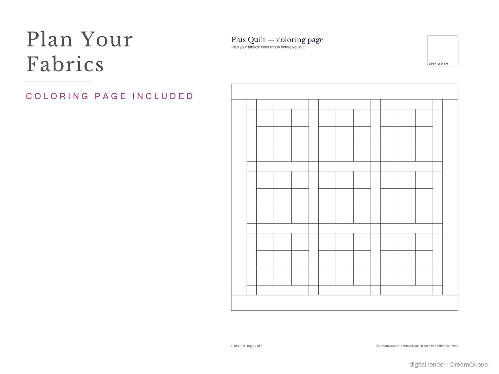 Coloring page of the Modern Plus quilt for planning fabrics