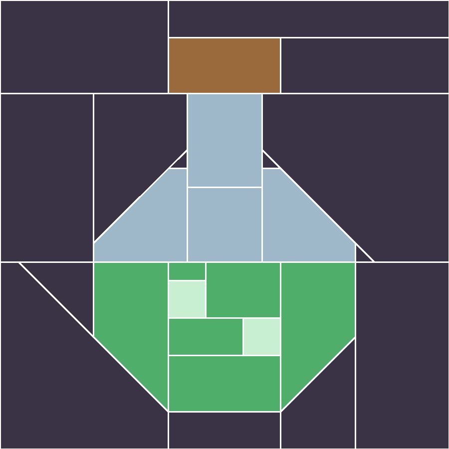 Potion Flask Quilt Block Pattern with every seam line shown