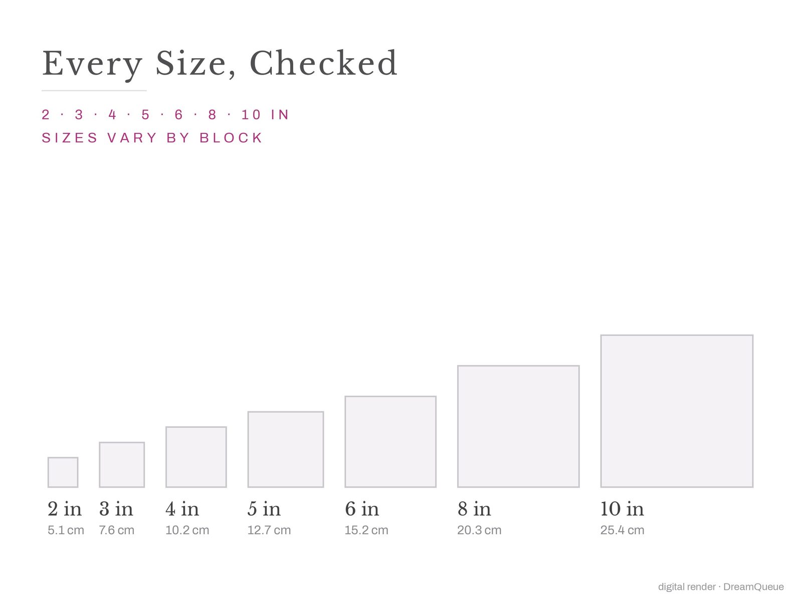 The Precision Units bundle of 4 quilt blocks at every finished size: 2, 3, 4, 5, 6, 8 and 10 inch