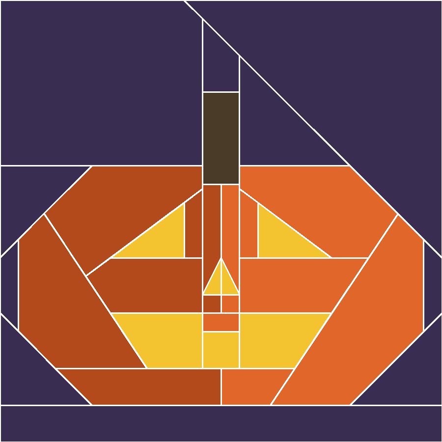Jack-o'-Lantern Quilt Block Pattern with every seam line shown
