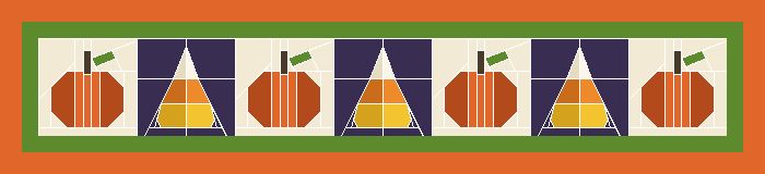 Pumpkin Patch Table Runner Pattern: 6-Seat Table · 7 × 1 blocks · 70 × 16 in