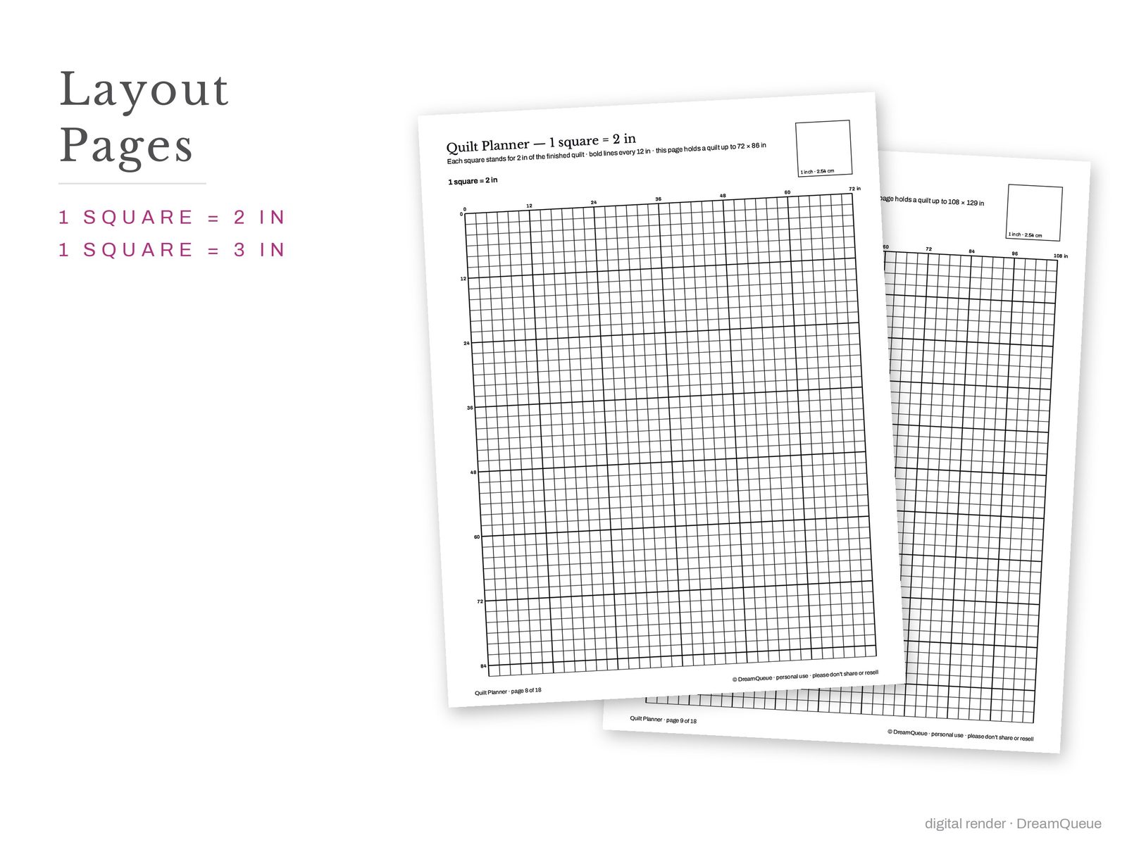 Quilt Planner: Layout sketch page at 1 square = 2 inches