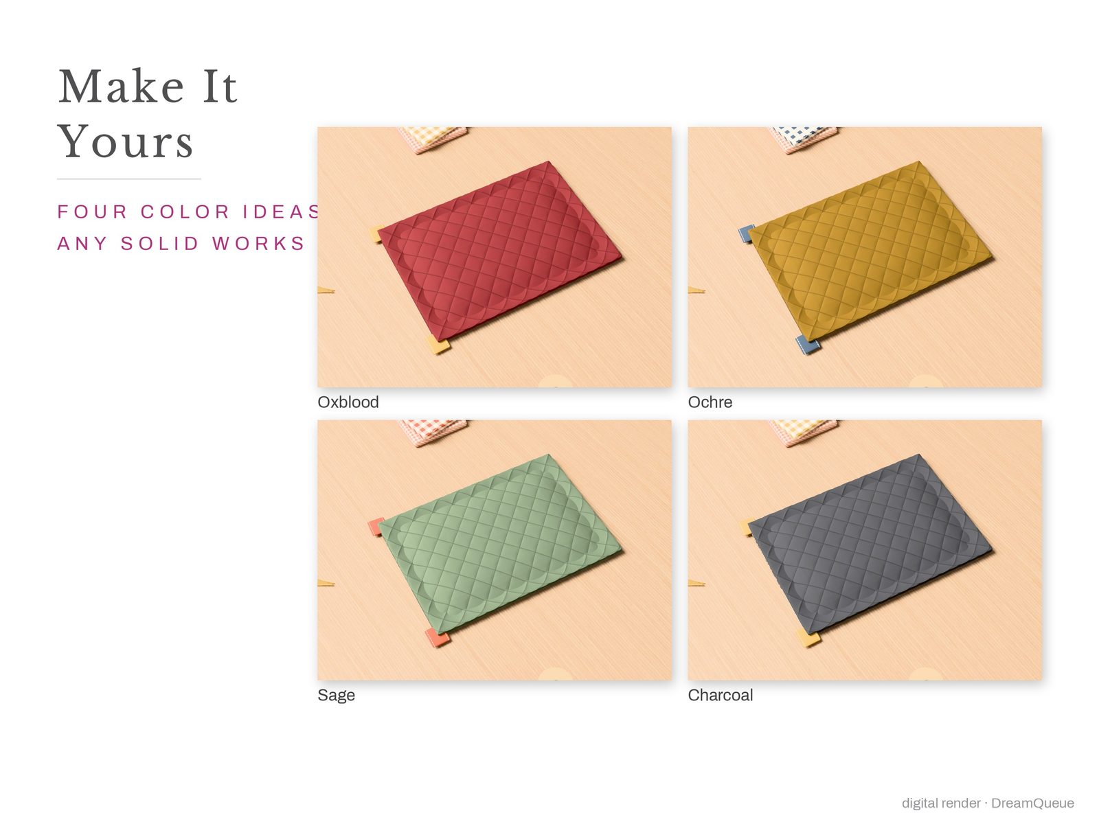Make it yours: the Quilted Book and Tablet Sleeve in four more colorways