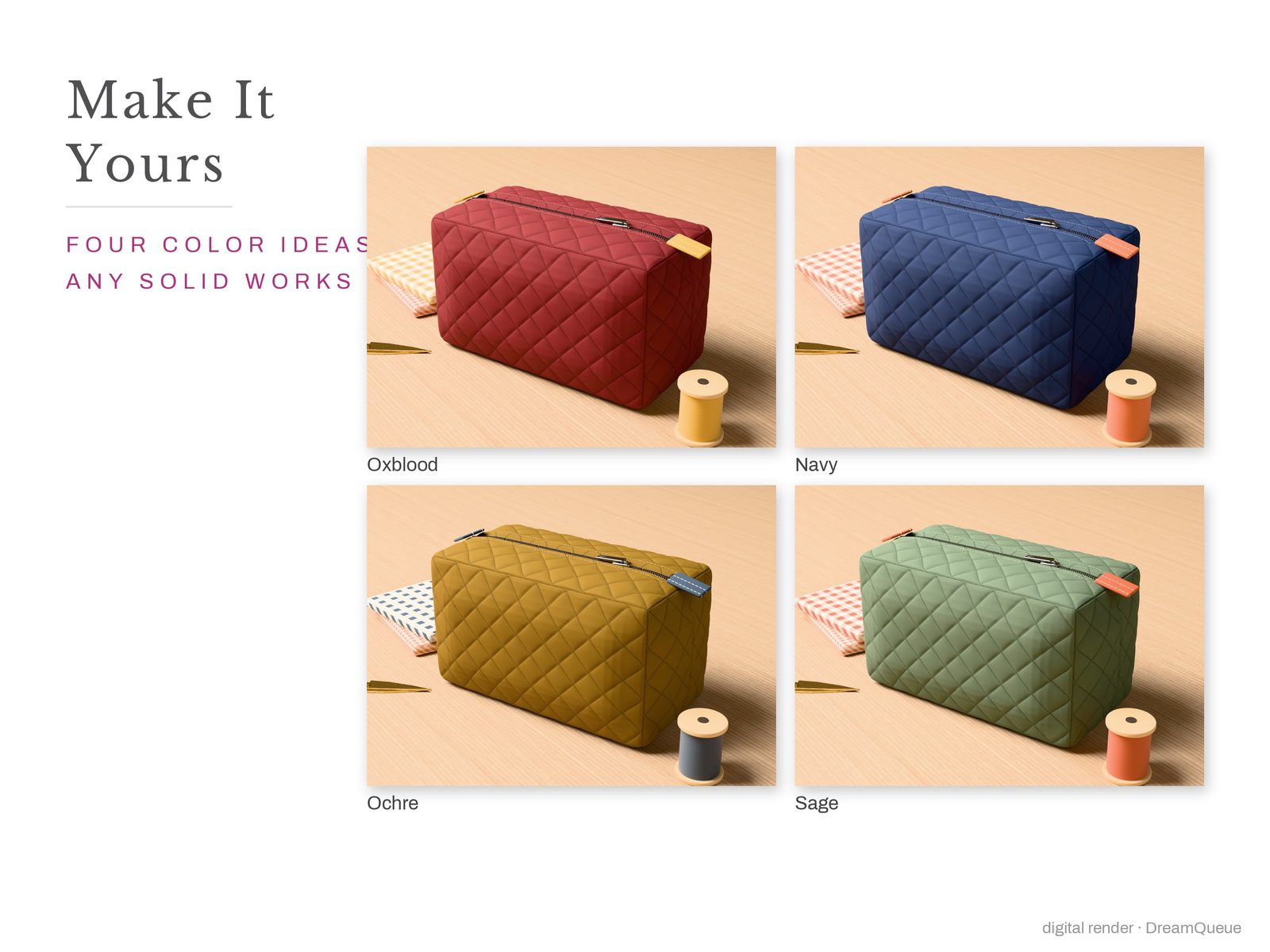 Make it yours: the Quilted Boxy Pouch in four more colorways