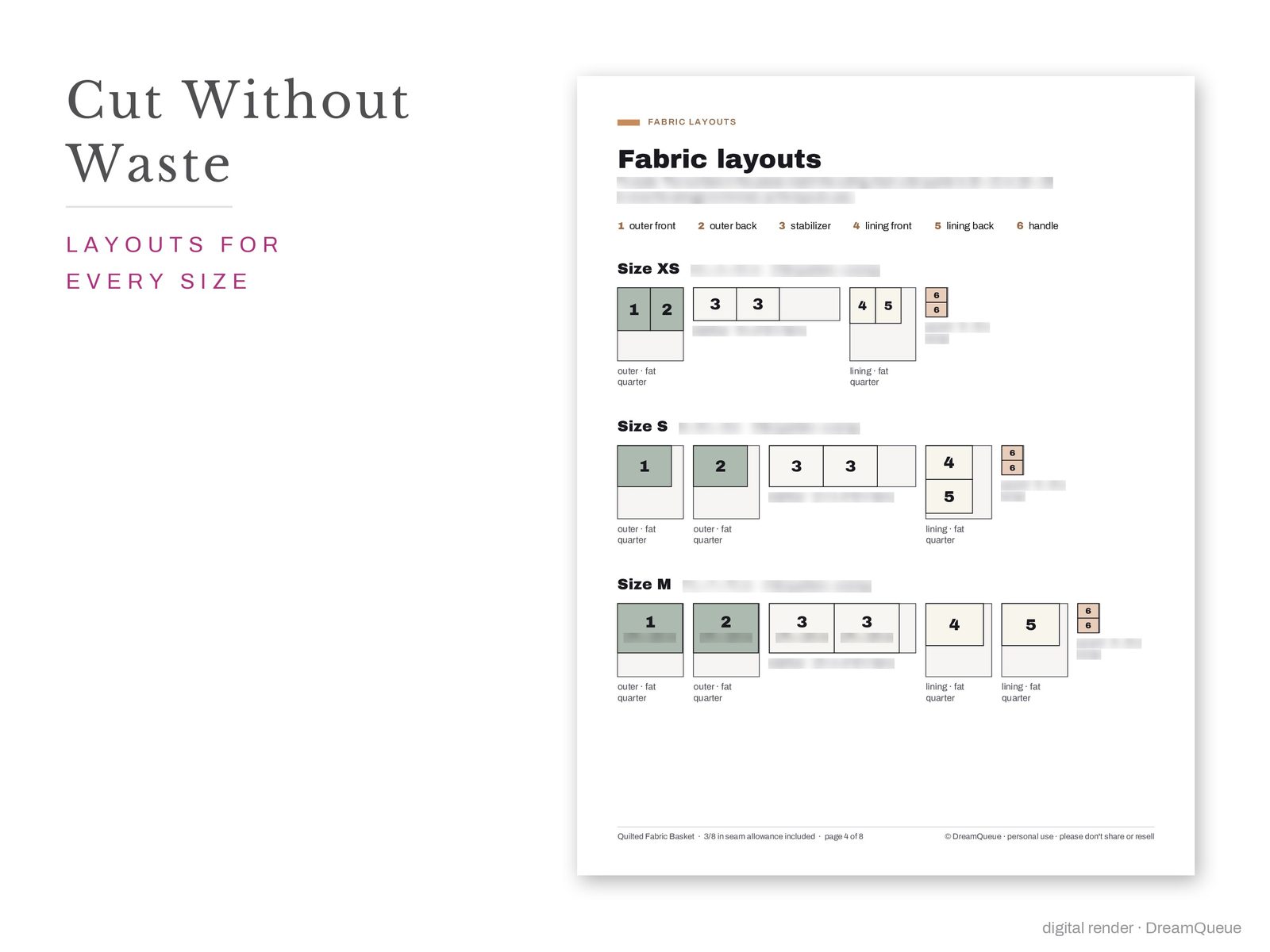 Quilted Fabric Basket fabric layouts for every size