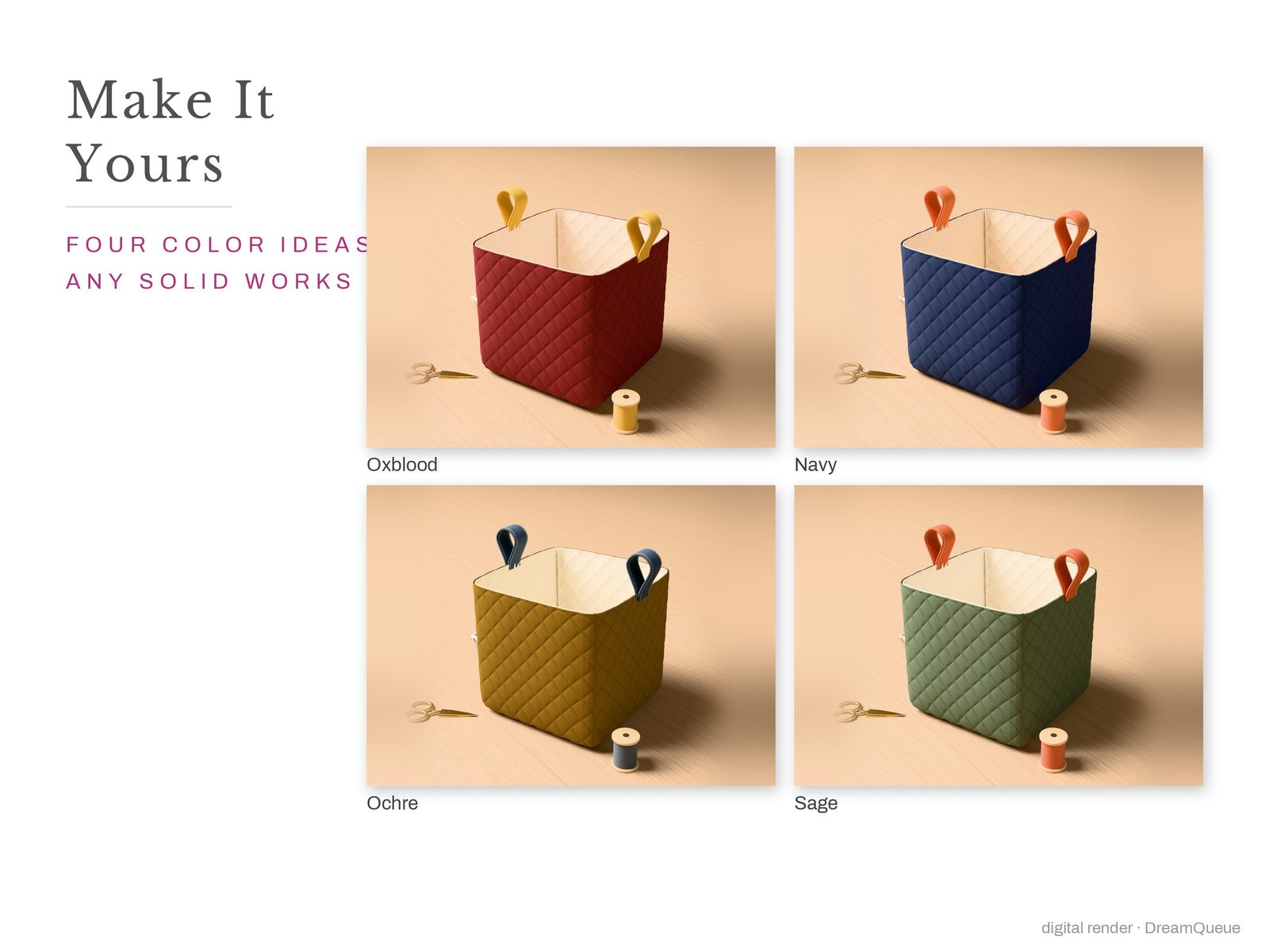 Make it yours: the Quilted Fabric Basket in four more colorways
