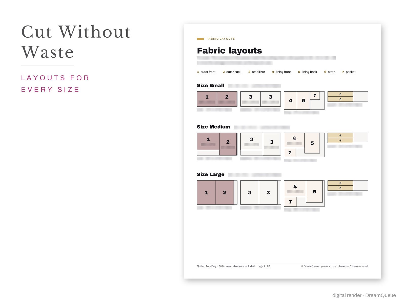 Quilted Tote Bag fabric layouts for every size