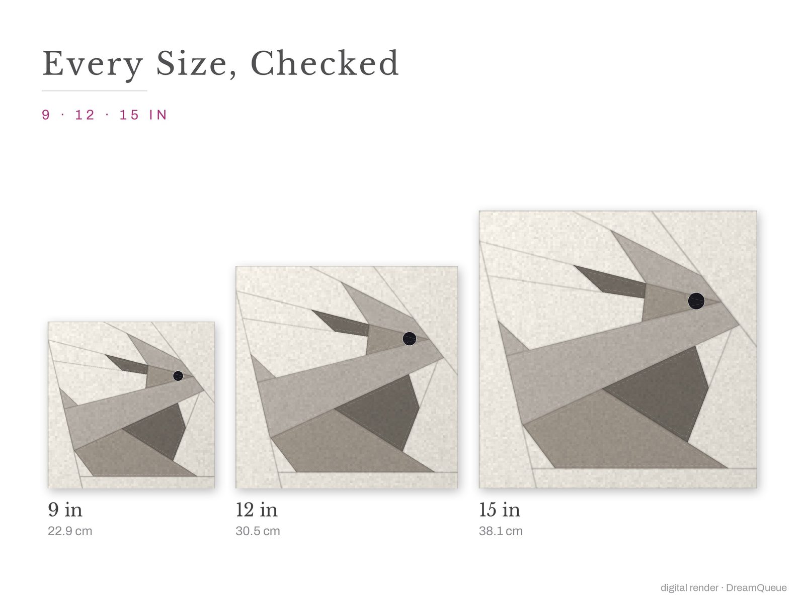 The Rabbit quilt block at every finished size: 9, 12 and 15 inch
