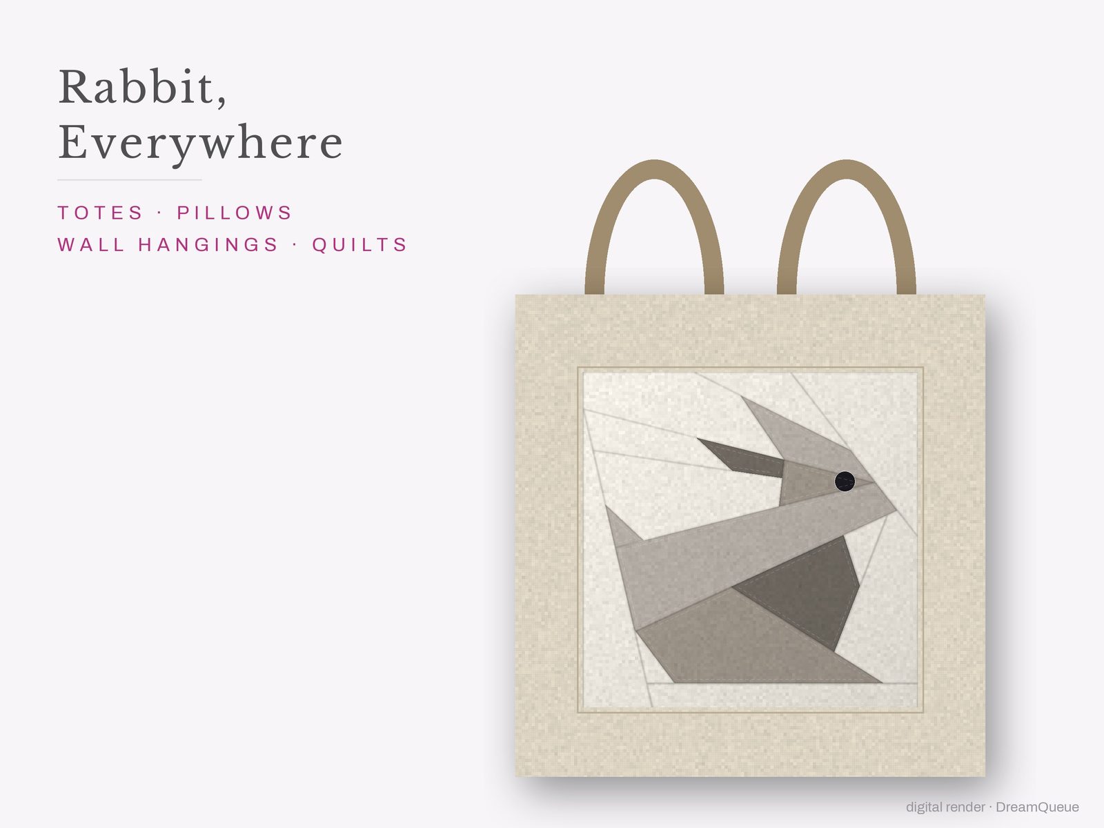 The Rabbit quilt block sewn into a tote bag, one idea for totes, pillows, wall hangings and quilts
