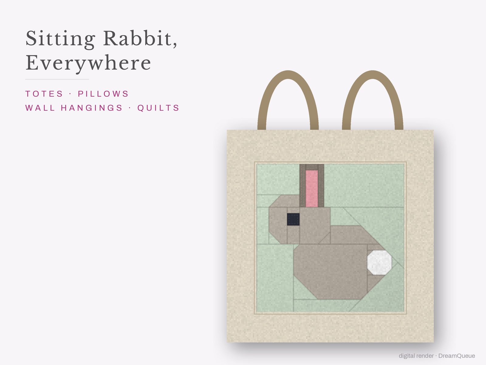The Sitting Rabbit quilt block sewn into a tote bag, one idea for totes, pillows, wall hangings and quilts