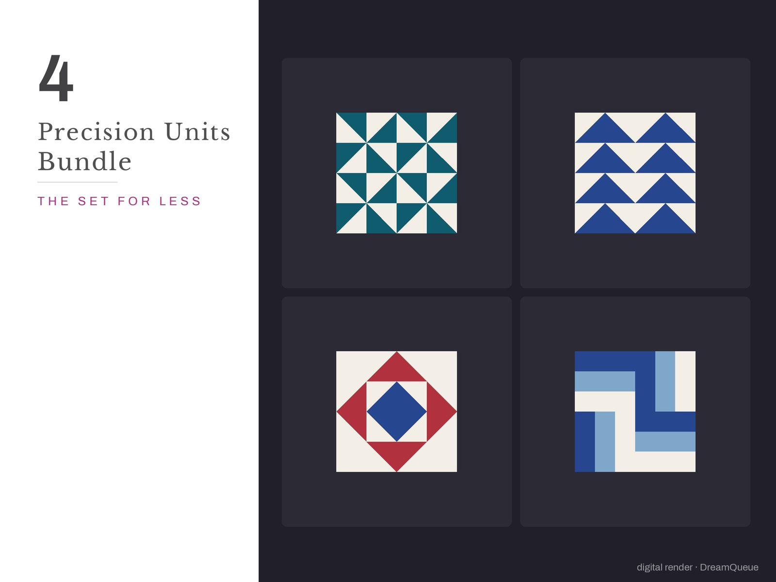 The Precision Units bundle: 4 quilt blocks including the Rail Fence, sold together for less