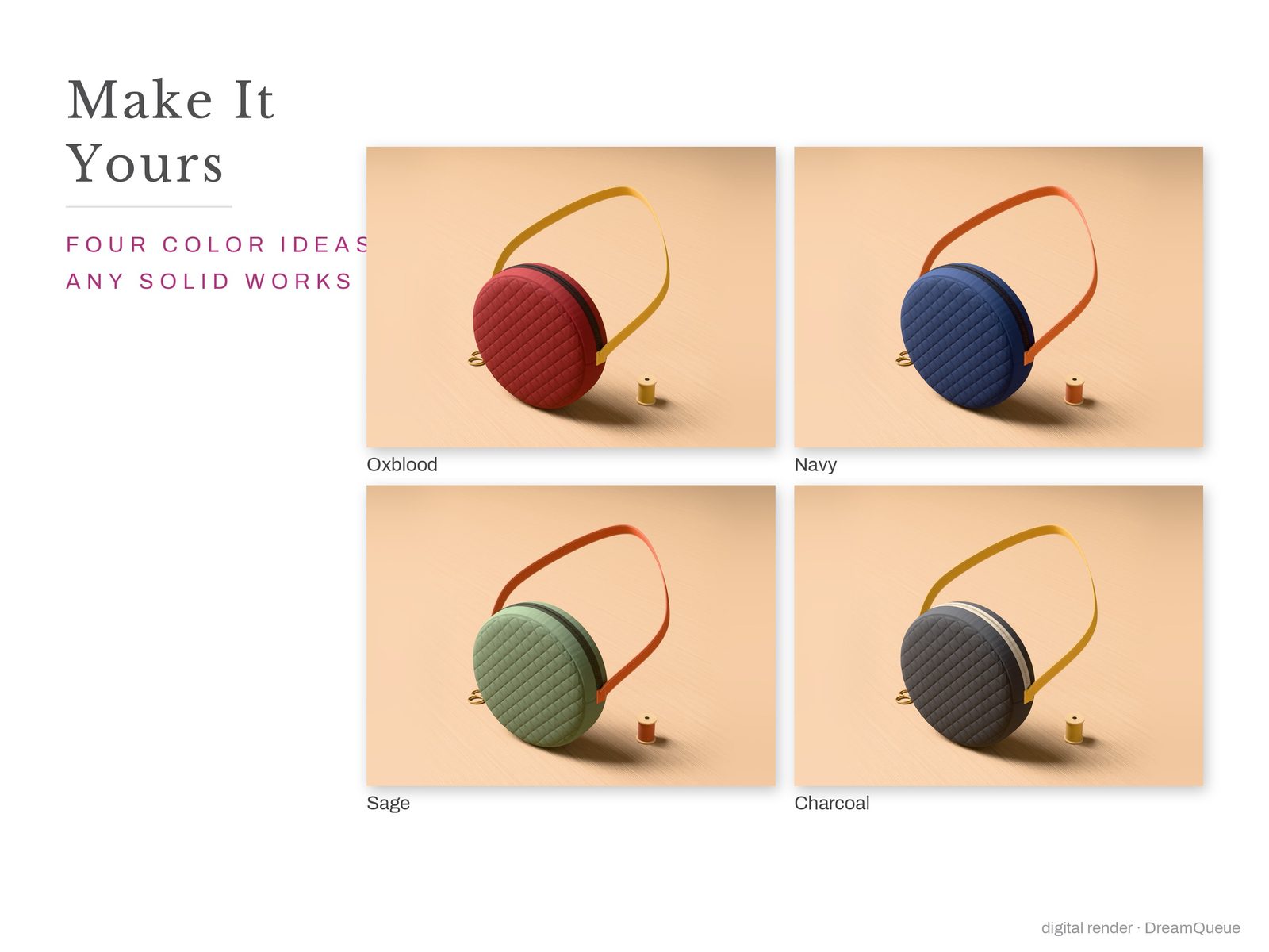 Make it yours: the Round Zipper Bag in four more colorways