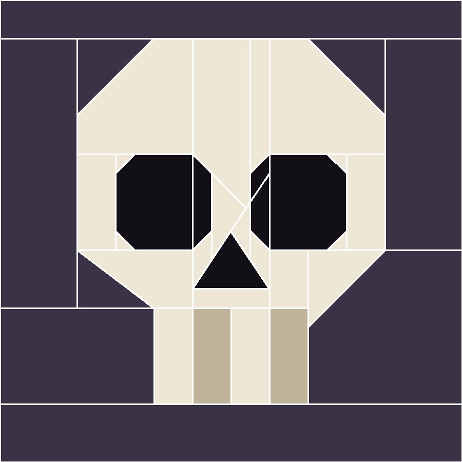 Skull Quilt Block Pattern with every seam line shown