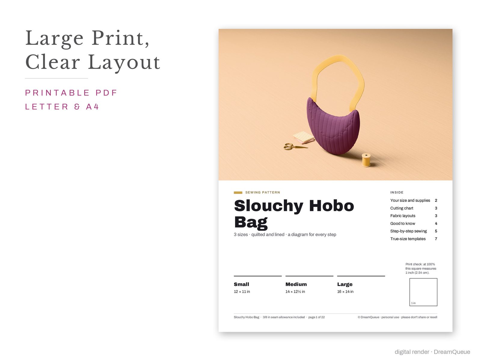 Slouchy Hobo Bag pattern cover page: large print, clear layout