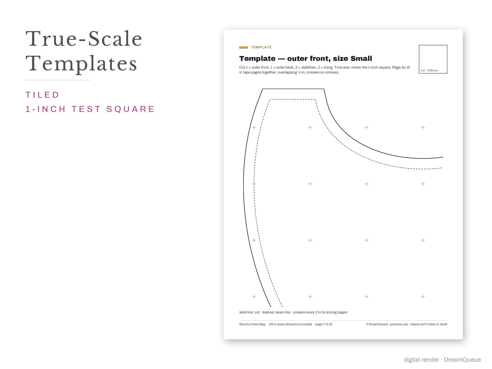 Slouchy Hobo Bag: true-scale printable templates