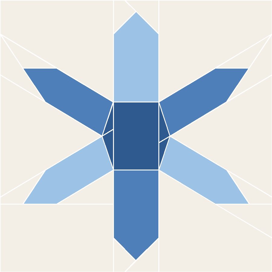 Hexagon Snowflake Quilt Block Pattern with every seam line shown