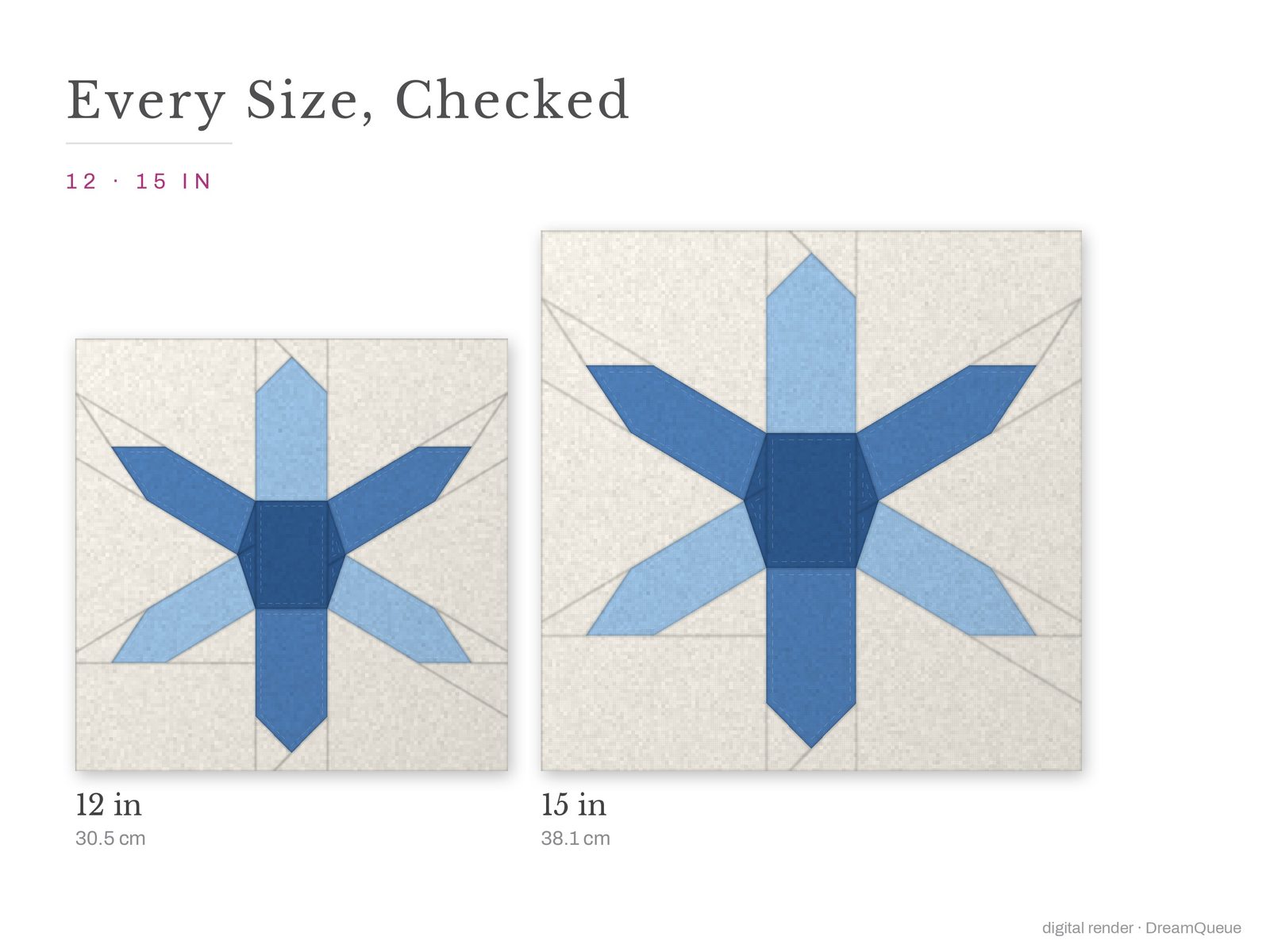 The Hexagon Snowflake quilt block at every finished size: 12 and 15 inch