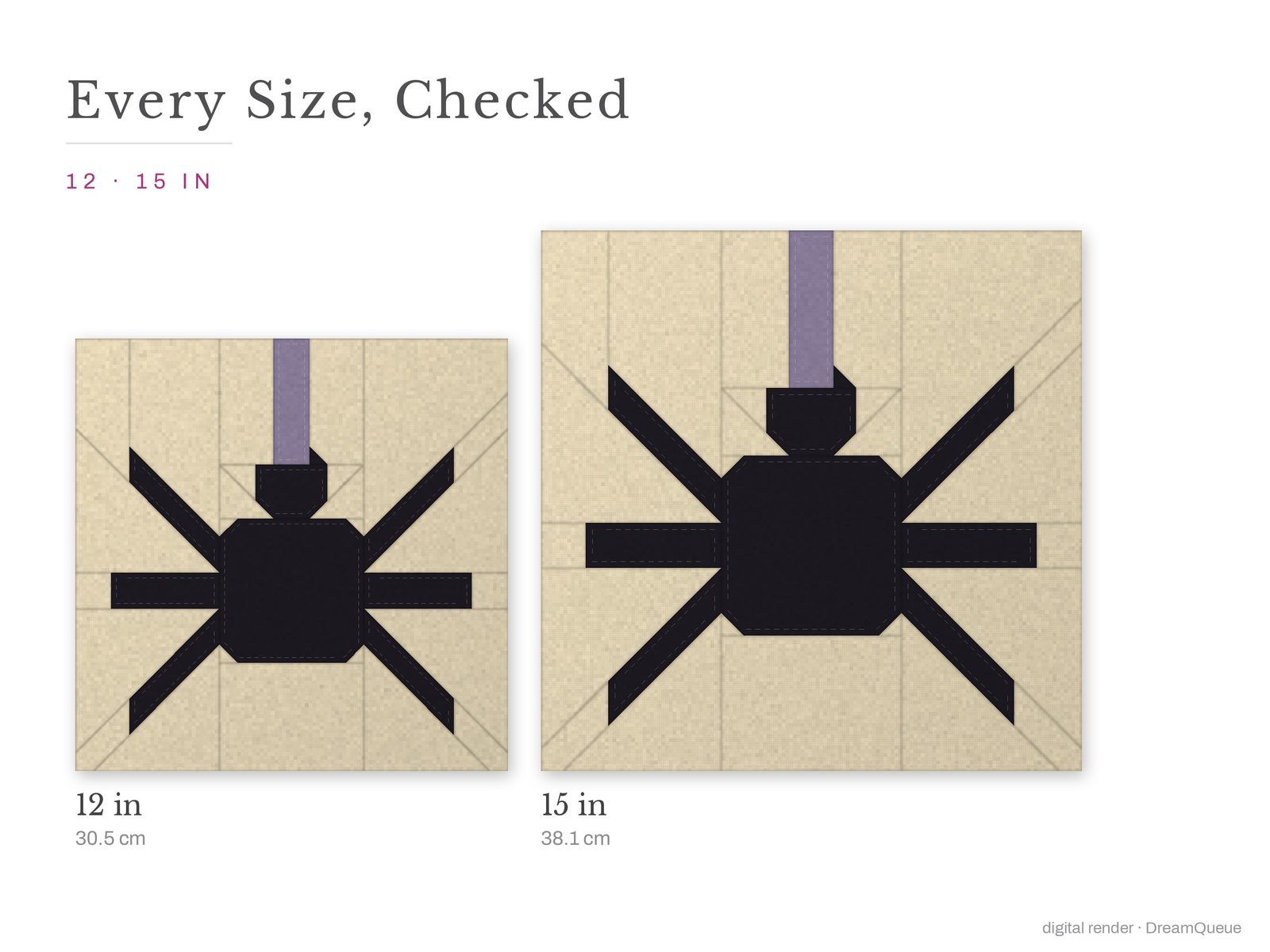 The Spider quilt block at every finished size: 12 and 15 inch