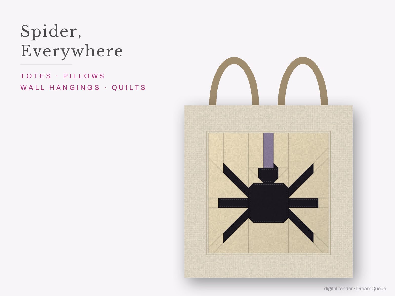 The Spider quilt block sewn into a tote bag, one idea for totes, pillows, wall hangings and quilts