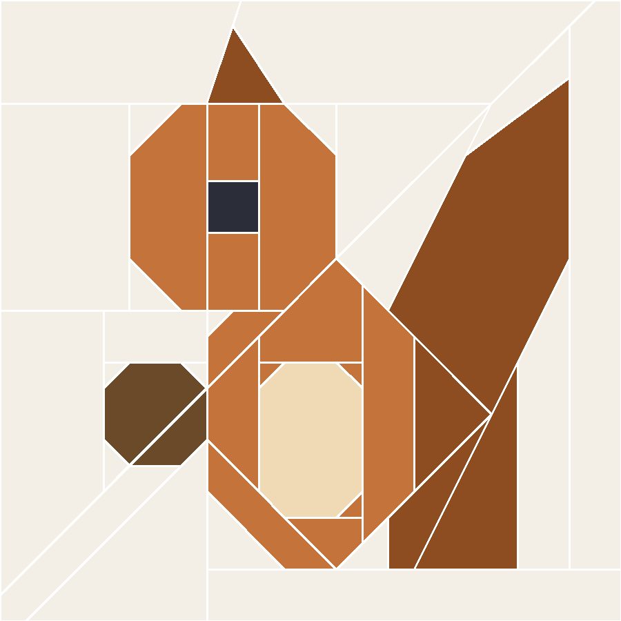 Squirrel Quilt Block Pattern with every seam line shown