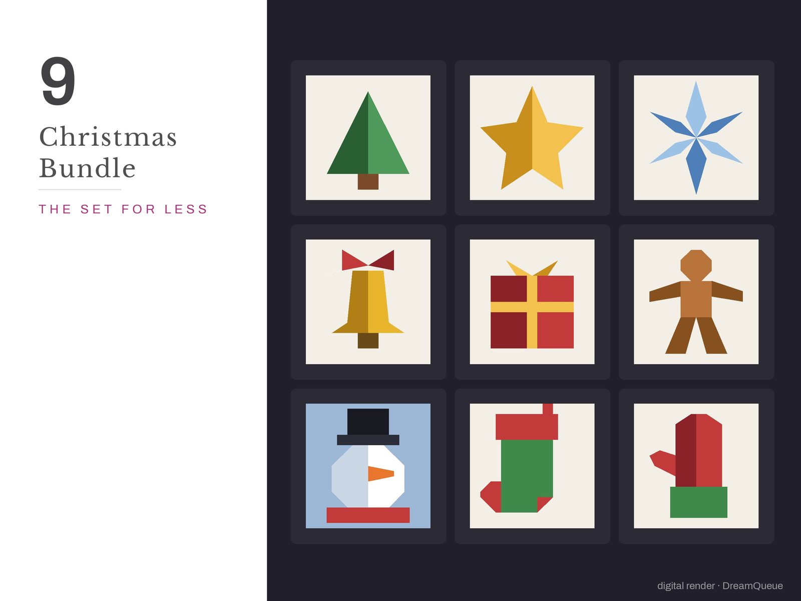 The Christmas bundle: 9 quilt blocks including the Stocking, sold together for less
