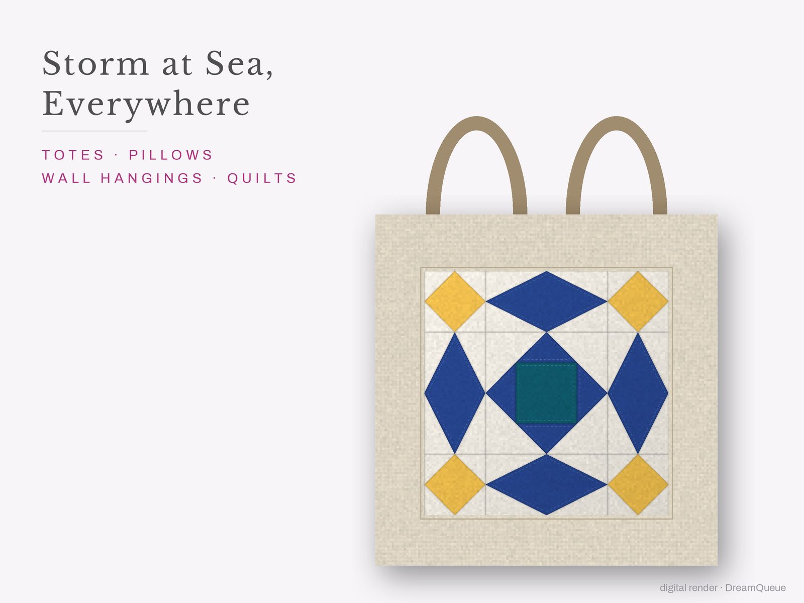 The Storm at Sea quilt block sewn into a tote bag, one idea for totes, pillows, wall hangings and quilts