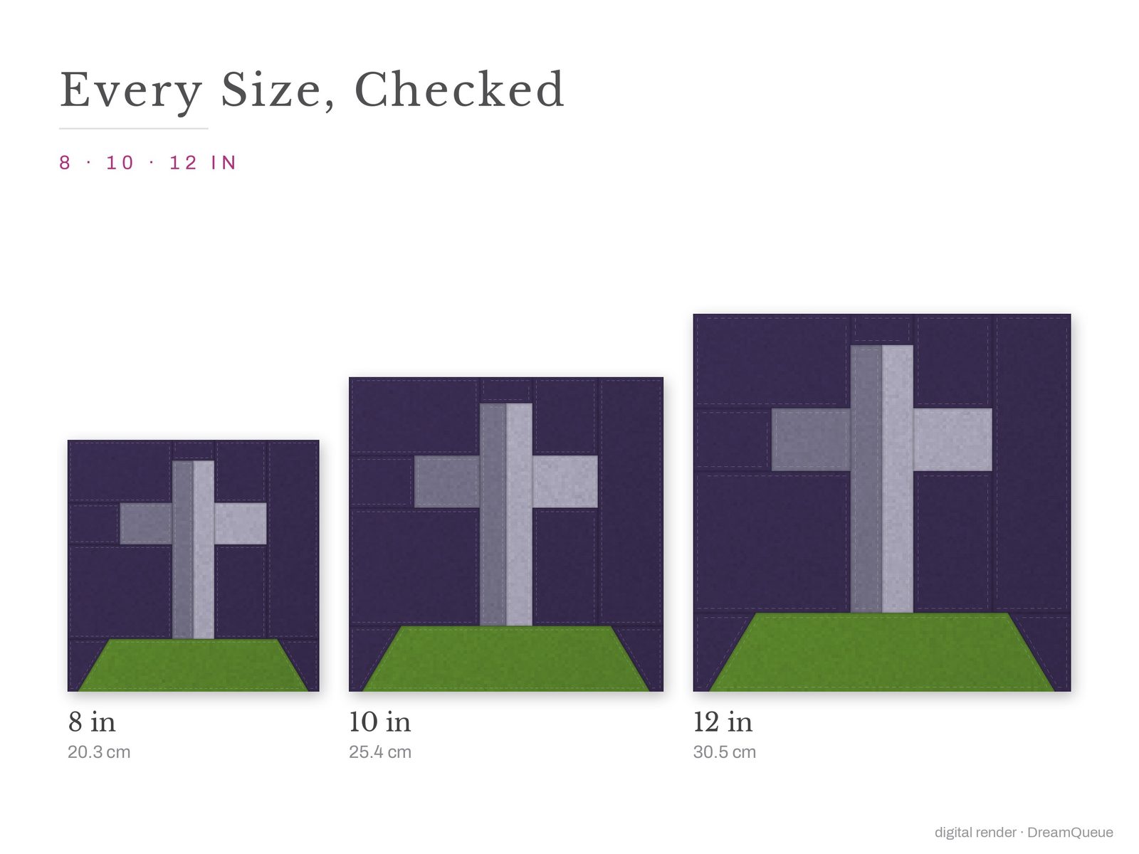The Tombstone quilt block at every finished size: 8, 10 and 12 inch