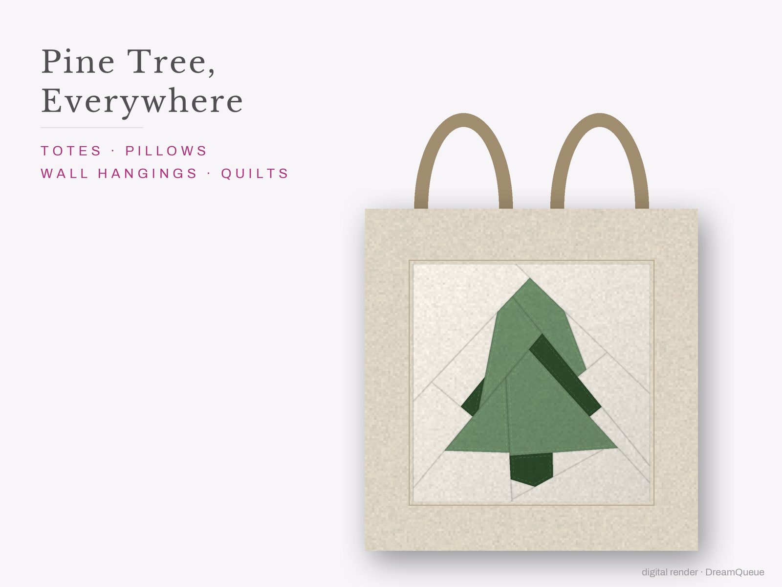 The Pine Tree quilt block sewn into a tote bag, one idea for totes, pillows, wall hangings and quilts