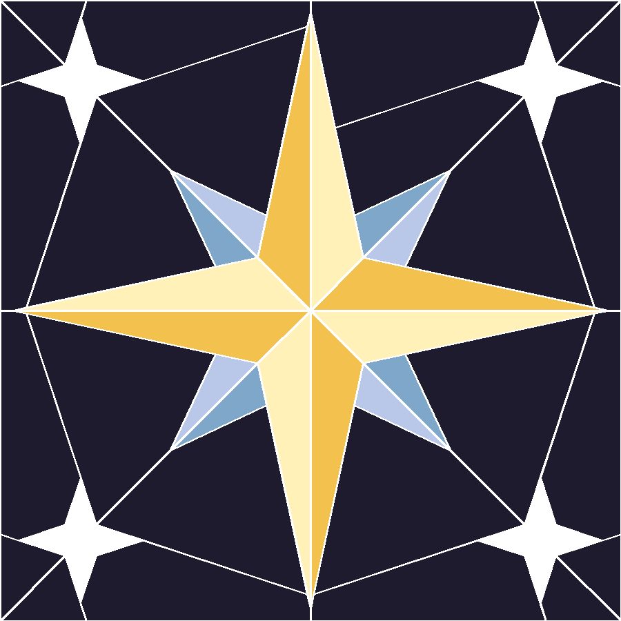 Twinkle Star Quilt Block Pattern with every seam line shown
