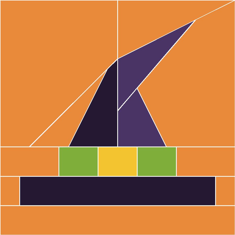 Witch Hat Quilt Block Pattern with every seam line shown