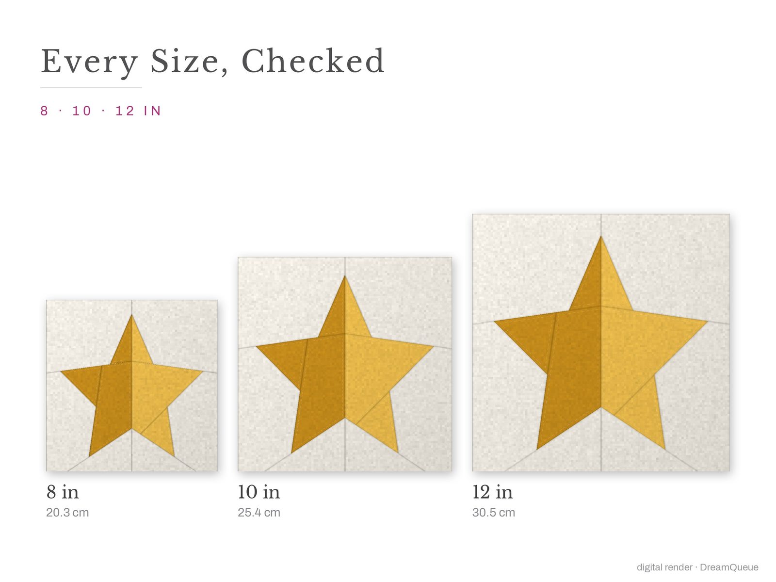 The Christmas Star quilt block at every finished size: 8, 10 and 12 inch