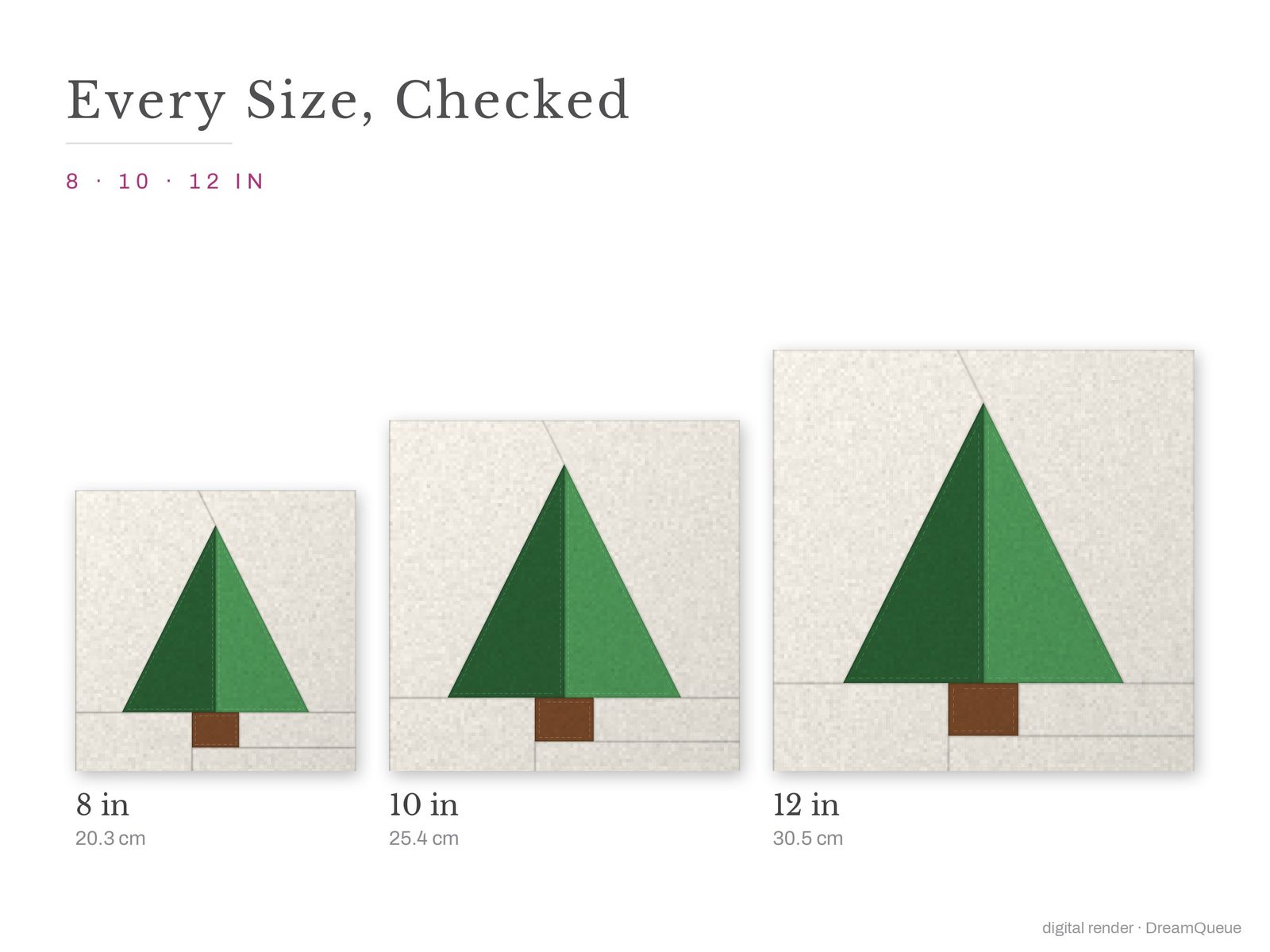 The Christmas Tree quilt block at every finished size: 8, 10 and 12 inch