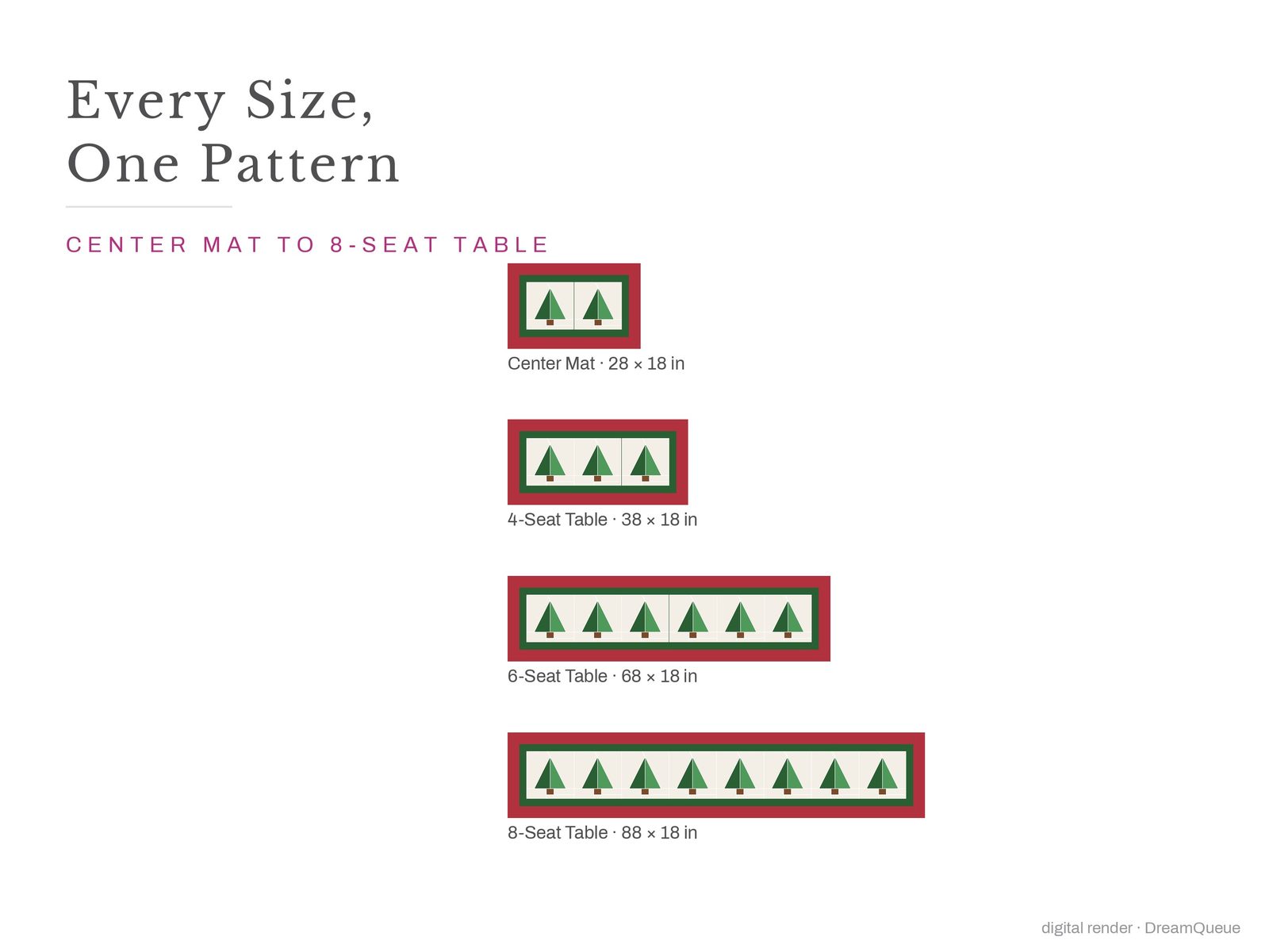 The Christmas Tree quilt block at every finished size: 8, 10 and 12 inch