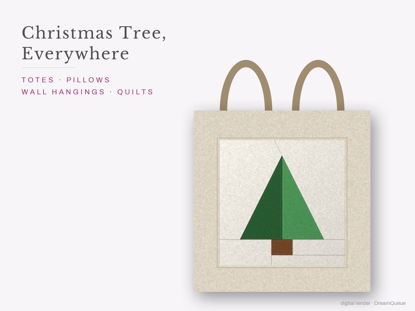The Christmas Tree quilt block sewn into a tote bag, one idea for totes, pillows, wall hangings and quilts