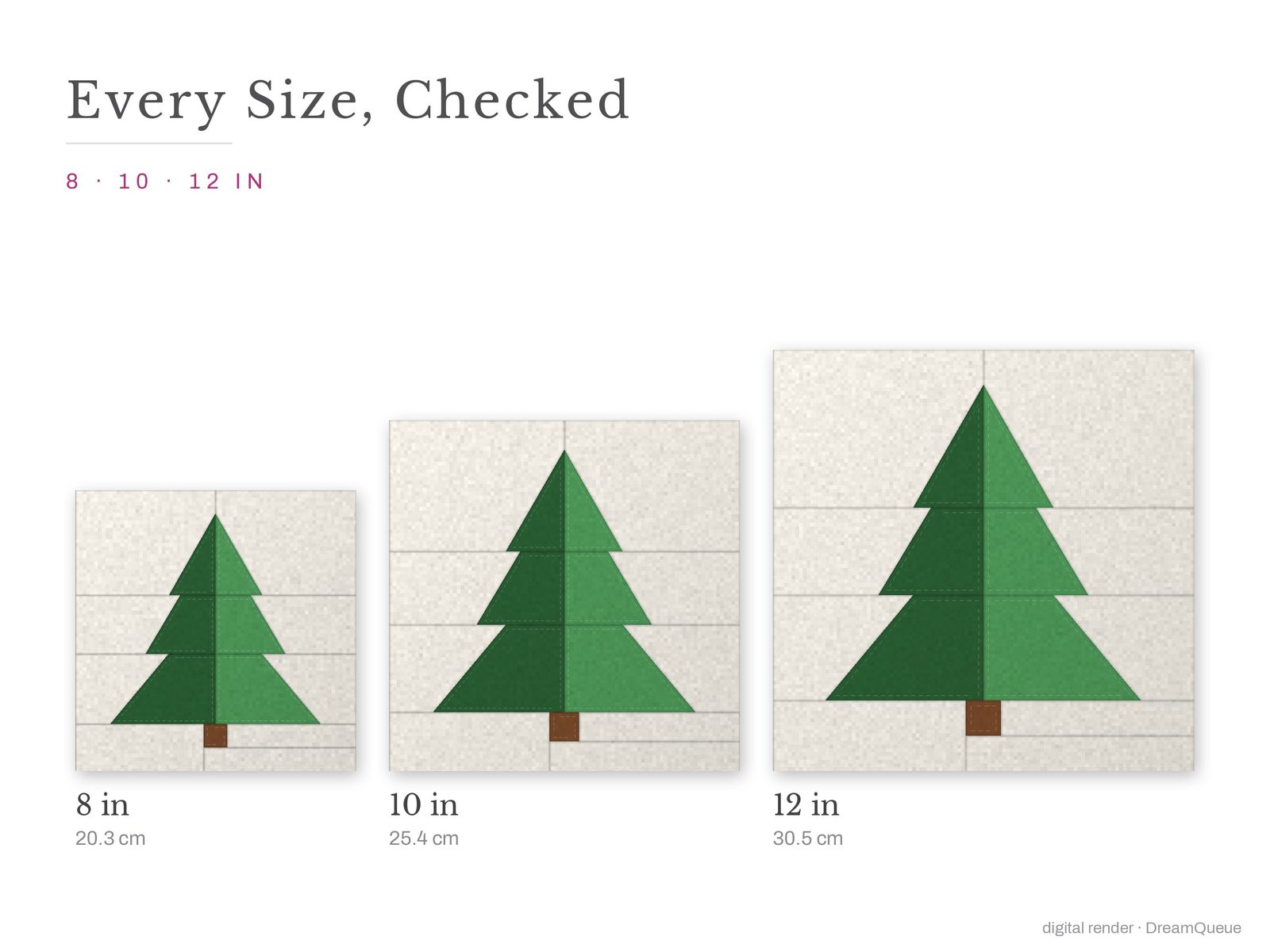 The Tiered Christmas Tree quilt block at every finished size: 8, 10 and 12 inch