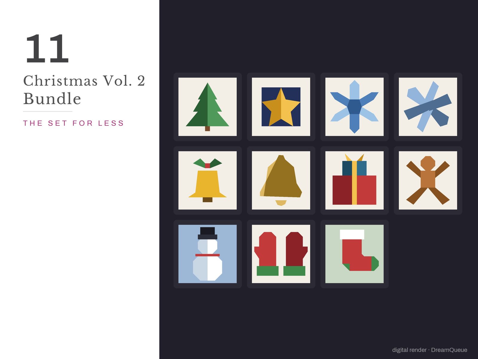 The Christmas Vol. 2 bundle: 11 quilt blocks including the Tiered Christmas Tree, sold together for less