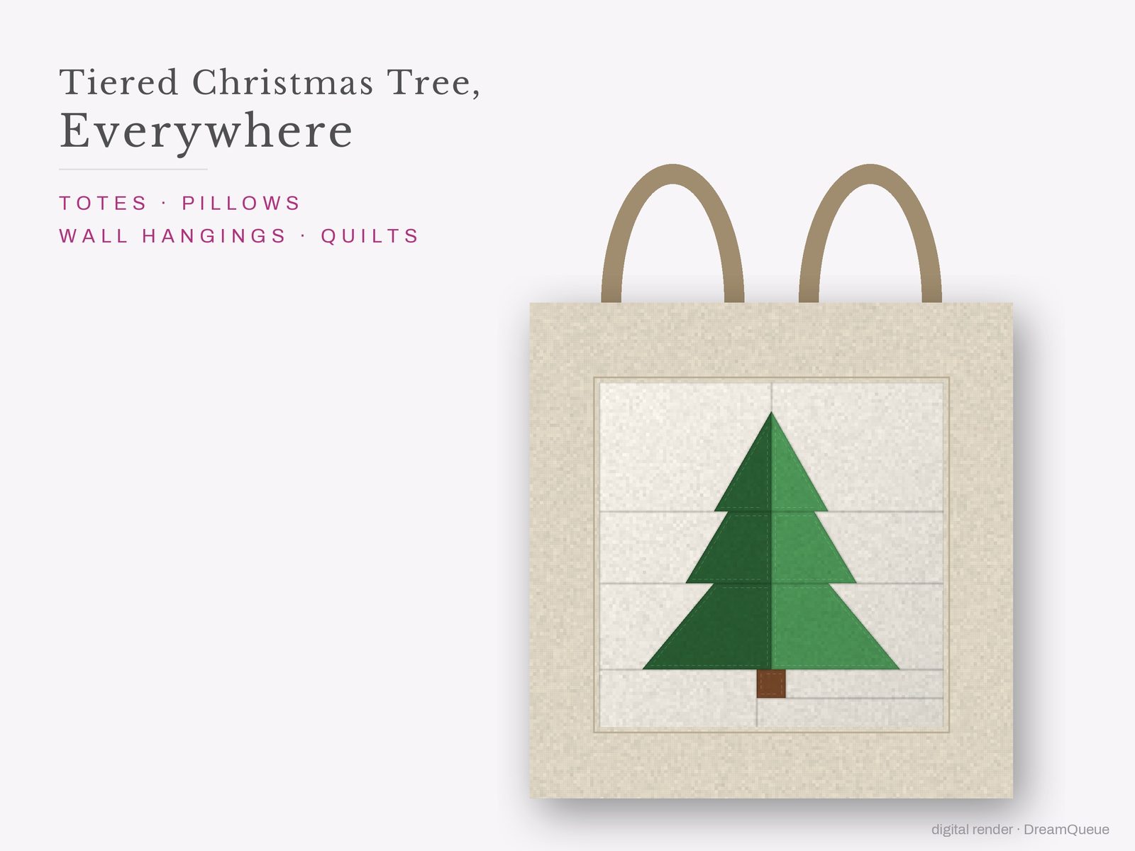 The Tiered Christmas Tree quilt block sewn into a tote bag, one idea for totes, pillows, wall hangings and quilts